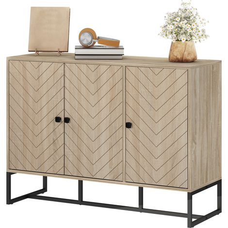 Wohnzimmer-Sideboard mit 2-türigem Küchenschrank, verstellbaren Einlegeböden, 108 x 40 x 80 cm, Eiche