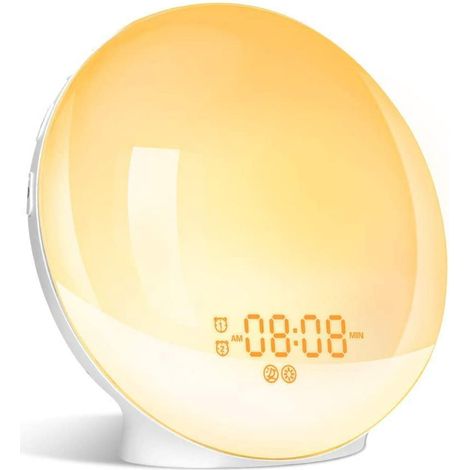 Réveil simulateur d'aube GRDE, lampe de chevet colorée avec fonction lever de soleil et aide au sommeil, double alarme programmable (1/5)
