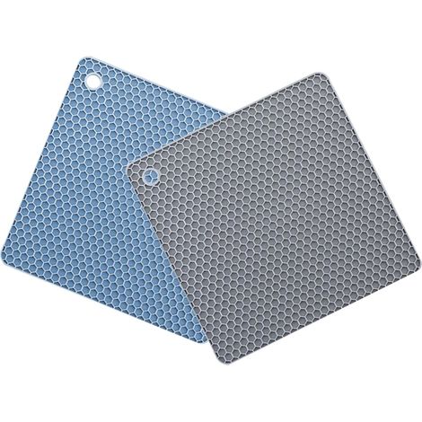 Dessous de plat en silicone antidérapant et thermorésistant, pour wok, set de 2 pièces, coloris gris nordique et bleu