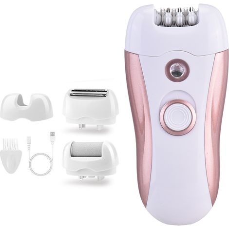 Rasoir électrique 3 en 1 pour parties intimes féminines, poil pour les pieds et le corps, exfoliation des peaux mortes, rose (1/5)