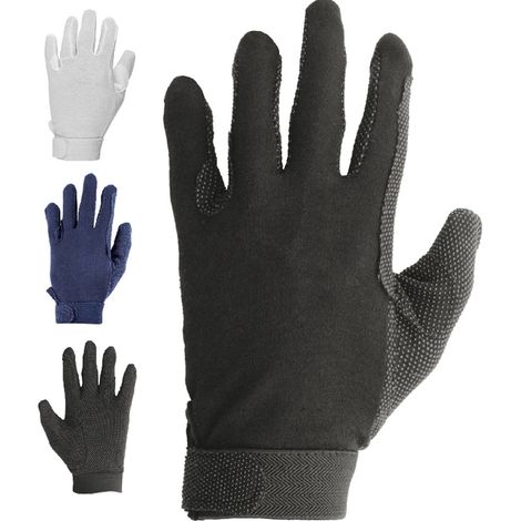 S, Blu: Guanti equitazione in cotone con puntini antiscivolo (1/4)