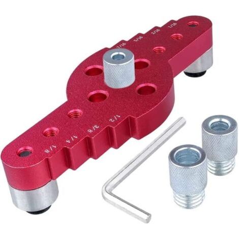 Guide de perçage 2-en-1 pour menuisiers : gabarit aluminium avec anneaux de centrage pour chevilles, idéal pour perçages précis et perpendiculaires sur bois (1/5)