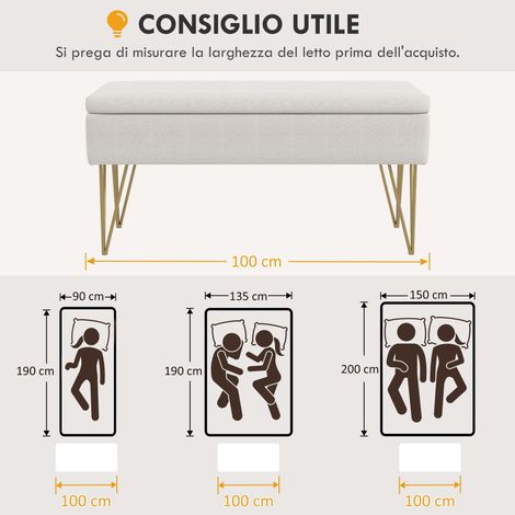Coffre de Rangement en Tissu Beige Crème 100x40x49cm avec Pieds Métalliques, Banc de Stockage pour Salon (1/5)