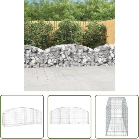 The Living Store Panier de gabions arqué 200x50x60/80 cm Fer galvanisé - Paniers De Gabions - Mur De Gabions - Clôture De Jardin - Décoration Jardin - Barrieres Jardin (1/5)