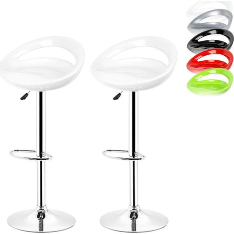 – Tabouret de bar réglable 55-75 cm – Lot de 2 chaises pivotantes avec dossier – Siège en ABS – Pieds chromés – Blanc moderne (1/5)