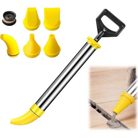 Pistola de calafateo, bomba de mortero con 5 boquillas, pistola de lechada de cemento, jeringa de mortero, pistola de calafateo de cemento, acero inoxidable reforzado (amarillo) (1/5)