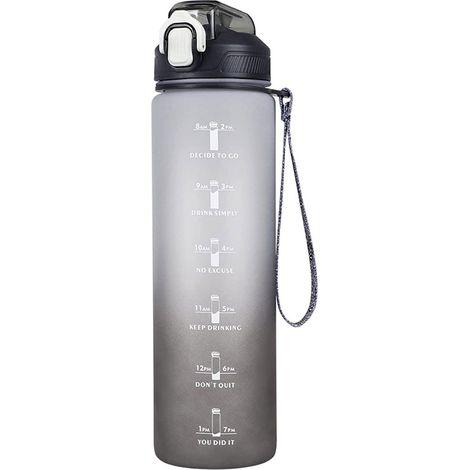 Gourde de 1 L avec paille et indicateur de temps, bec verseur sécurisé et bouchon sans BPA, idéale pour le sport, la salle de gym, le bureau, le camping et la course à pied. (1/5)