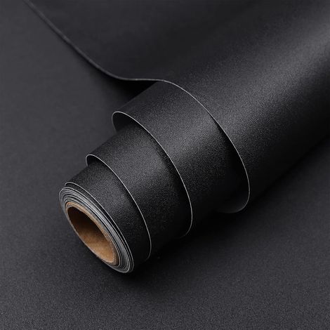 Papier Adhesif pour Meuble Noir Mat 40X300cm, Film Autocollant Meuble Decoratif, Papier Peint Adhesif Mural, Rouleau Vinyle Autocollant Impermeable pour Cuisine Tables Armoires (1/5)