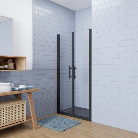 AICA 80x195cm schwarze Dsuchabtrennung Duschwände Doppel Pendeltür mit 6mm Nano NANO ESG   Glas und 90x120x3cm SteinEffektDuschwanne ohne Ablaufgarnitur (1/5)