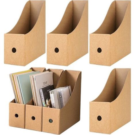 Lot de 4 porte-documents en papier kraft, classeurs en carton, boîtes de rangement pour livres, documents, lettres, archives, magazines et journaux (1/5)
