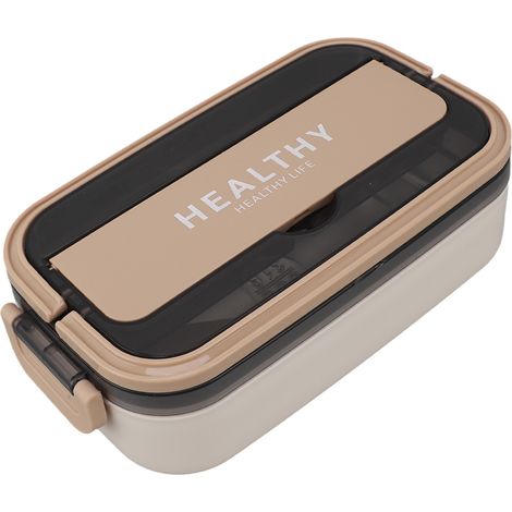 Bento-Lunchbox aus Edelstahl 316, 700 ml Fassungsvermögen, mikrowellengeeignet, für Schule und Büro, Creme (1/5)