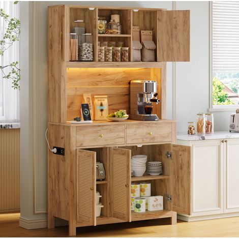 Alacena de cocina con LED, enchufe y 2 cajones, 100 x 40 x 180 cm HAVRYA (1/5)