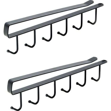 Set of 2 storage hooks for cups, wine glasses, kitchen utensils, belts and scarves, under-cabinet hanging hook without drilling (26.5cm, Black) (1/5)