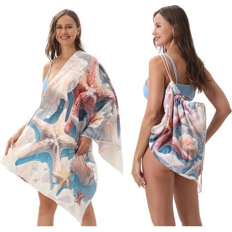Serviette de plage pliable deux-en-un, serviette de plage intégrée, sac de rangement intégré, tapis de plage (1/3)