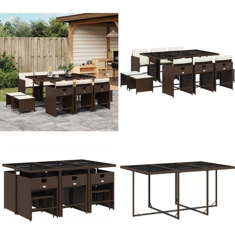 11-tlg. Garten-Essgruppe mit Kissen Braun Poly Rattan - Gartenmöbel Set - PE-Rattan Möbel - Gartentisch - Gartensessel - Gartenhocker - Home & Living (1/5)