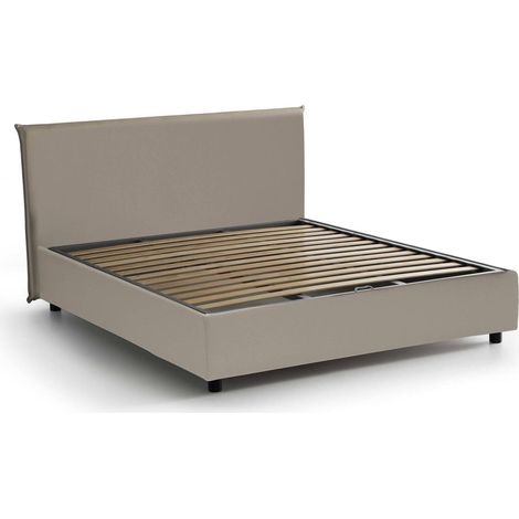 Talamo Italia - Letto alla francese Africa, Letto contenitore in ecopelle, Apertura frontale, Adatto per materasso Cm 140x190, 100% Made in Italy, Tortora
