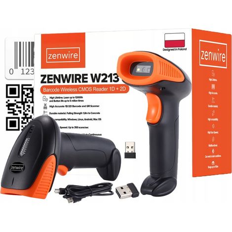 Lecteur de codes-barres et de QR codes 1D/2D sans fil USB Zenwire W213 avec Wi-Fi
