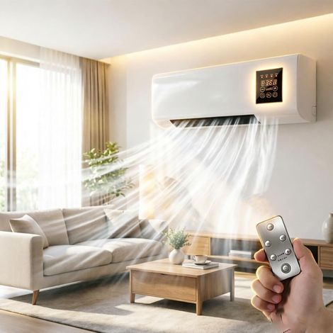 Climatiseur portable, refroidissement et chauffage, accessoire confortable toute l'année pour la maison, élément de design moderne pour la circulation de l'air, sans perçage, peu encombrant (1/5)