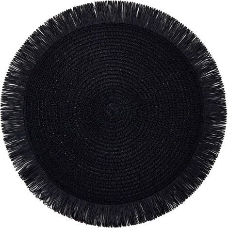 Lot de 4 sets de table ronds en paille de papier tissé avec pompons 38 cm Noir'Noir'Noir'-
