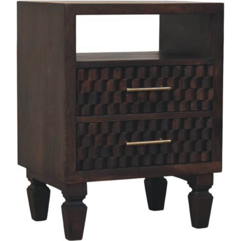 Solid Wood Arno Bedside, 2 Drawer, 1 Open Self, Dark Brown (1/5)