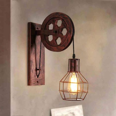 Applique murale Industrielle Poulie Vintage Lampe de Mur E27 Laiton (1/5)