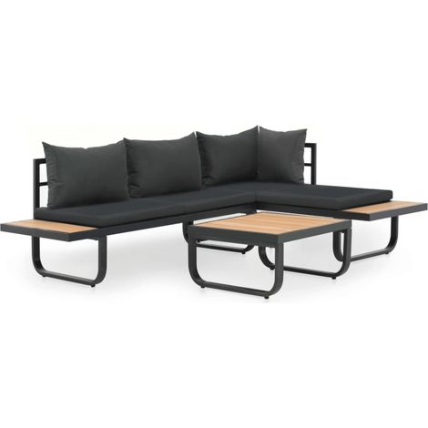 Vidaxl – Canapé d'angle de jardin 2 places – Aluminium et WPC – Coussins inclus – Dimensions 138x60x62 cm – Résistant aux intempéries (1/7)