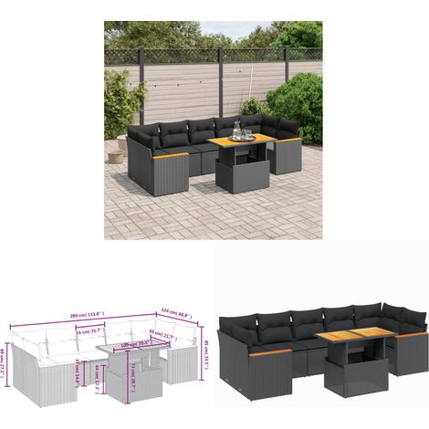 Salon de jardin 8 pcs avec coussins noir résine tressée - Ensemble Salon De Jardin - Meuble Extérieur - Résine Tressée - Rotin Synthétique - Table Extensible - Home & Living (1/3)