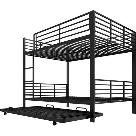 CHICFURN Litera metálica 140x200 cm con cama extraíble, barandilla de seguridad alta, escalera y estructura silenciosa para niños, jóvenes y huéspedes, negra (1/5)