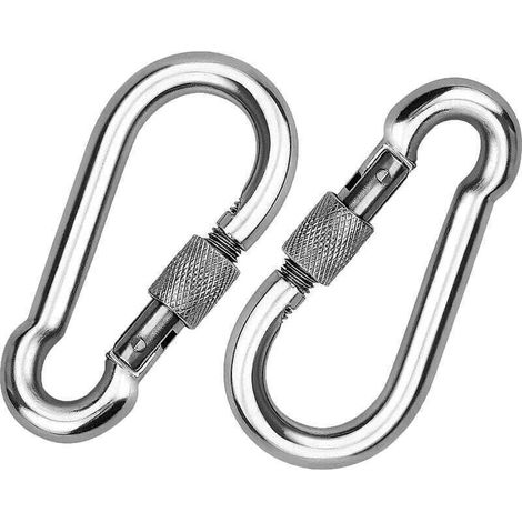 2 Pièces 304 Mousqueton en INOX, Mousqueton à Vis en Acier INOX, Mousqueton en Acier INOX, pour Accrocher des Cordes, des Chaînes, des Ceintures, des Câbles (1/4)