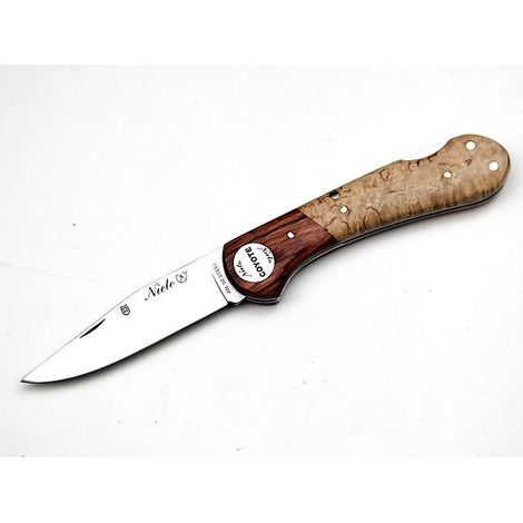 Couteau Coyote 046 Miguel Nieto 18.5 cm, avec lame en acier 8 cm et mango Virola de bois de violette et de bouleau frisé caches