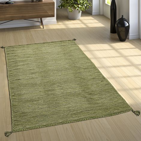 Paco Home Alfombra Diseño Kilim Tejida A Mano 100 % Algodón Moderna Jaspeada Verde 80x150 cm (1/5)
