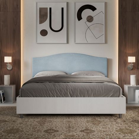 Letto contenitore da 160x190 in legno bianco e testata in microfibra azzurro Grace (1/5)