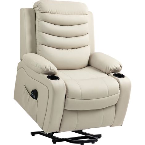 Fauteuil relax électrique, coloris crème, en simili-cuir, 95,5 × 93 × 100 cm, 27,5 kg (1/5)