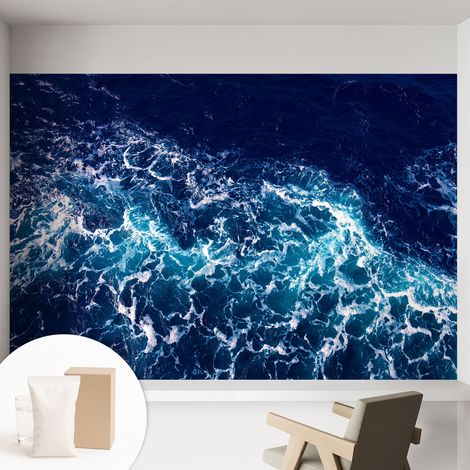 Papier peint intissé mural classique avec imprimé motifs décoratifs design élégant non‑tissé Vagues marines 152x104 cm (1/5)