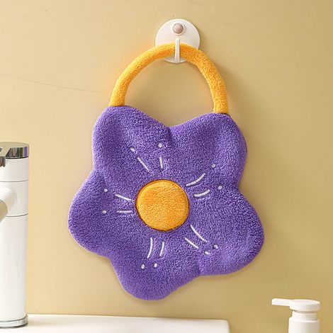 Serviette De Main En Microfibre - Fleur Avec Anneau De Suspension - 27 X 20 Cm - Pour Salle De Bain Cuisine Chambre Enfants - Lot De 1 (1/5)