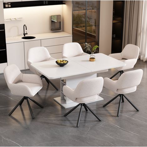 Set di 6 sedie da pranzo girevoli in Sherpa bianco con braccioli HAVRYA (1/5)