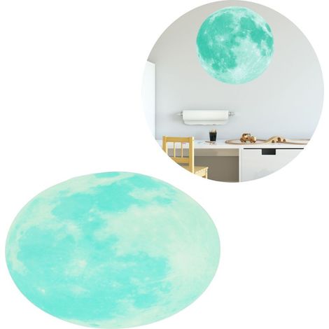 Autocollant mural fluorescent Moon lumineux vert cyan PVC 20x20cm 19g Autocollant décoratif autocollant pour chambre enfant (1/5)