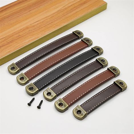 Poignée de porte meuble, petite tiroir en cuir vachette, coffret (1/5)
