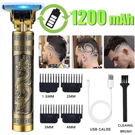 Tondeuse Cheveux Hommes Professionnelle,Tondeuse Barbe et Cheveux de Précision 0mm Sans Fil Tondeuse à Cheveux Electrique,dragon (1/4)