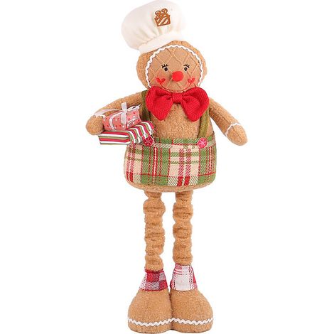 Peluche Bonhomme en Pain d'Épices Fait Main Décoration de Noël Ornement en Tissu Peluche Doux avec Nœud Papillon Rouge pour Intérieur (1/5)