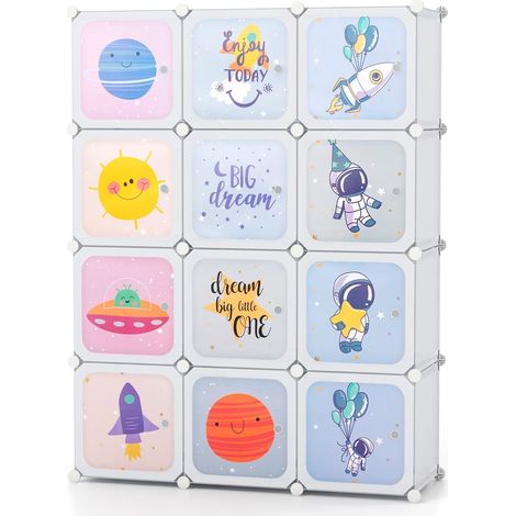 Kinderkleiderschrank mit 2 Hängeelementen und 12 Fächern