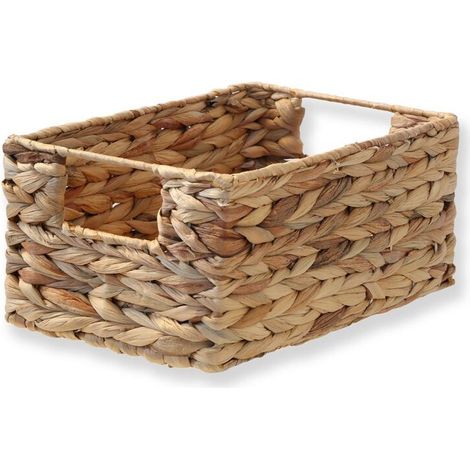 Panier en jacinthe d'eau armature métal – Dimensions L 28 cm x P 19 cm x H 13 cm – Panier rectangulaire décoratif (1/4)