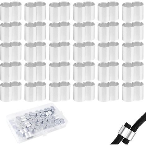 31 Pcs Manchons en Aluminium, Serre-Câbles Aluminium de 8mm Doubles Clips de Boucle de Sertissage, avec Boîte de Rangement pour Corde en Caoutchouc, Corde D'expansion, Corde de Bâche (1/5)