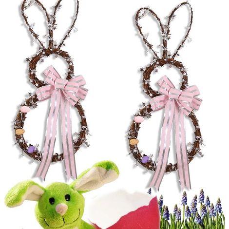 2 ghirlande decorative pasquali – Anello in rattan fai da te, decorazione a forma di coniglio, decorazione da appendere per porte e pareti (1/5)