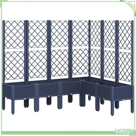 Jardinière avec treillis - FAFEICY - 160 x 120 x 142 cm - bleu gris - aspect rotin - PP durable (1/5)