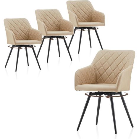 Esszimmerstühle 4er Set drehbar mit Rückenlehne und Armlehnen, Kunstleder, Beige (1/5)
