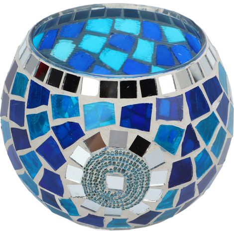 Teelichthalter im europäischen Stil, blaues Ozeanmotiv, blau-grün reflektierendes Glas, Kerzenhalter zur Dekoration (1/5)