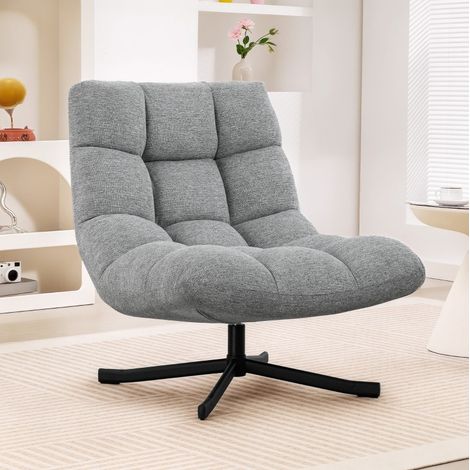Sillón lounge giratorio 360° de poliéster gris con asiento ancho y base de acero (1/5)