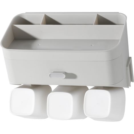Set porte-brosse à dents magnétique à ventouse, gobelet de bain mural sans perçage avec support de rinçage (1/4)