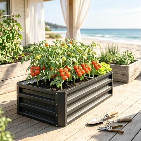 Bac potager surélevé en acier galvanisé gris, carré de culture profond 120 x 60 x 30,5 cm pour légumes, herbes et fleurs, à installer au jardin, en serre ou en intérieur – CHICFURN (1/5)